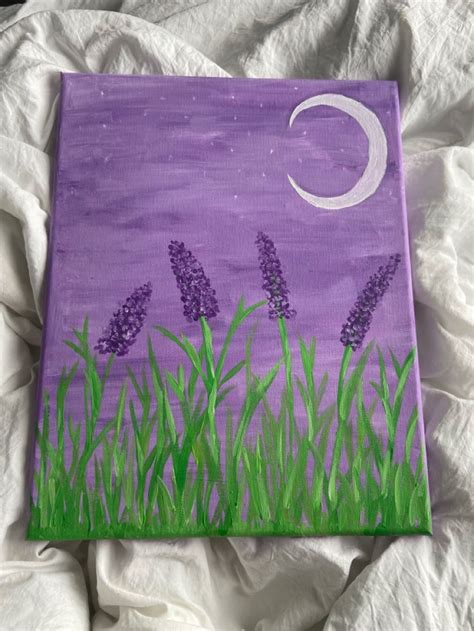 A Painting Of Purple Flowers And The Moon