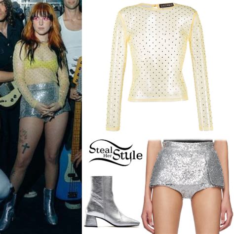 Hayley Williams: Yellow Mesh Top, Silver Skort | Steal Her Style