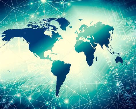 Mapa Del Mundo Sobre Un Fondo Tecnol Gico L Neas Luminosas S Mbolos De