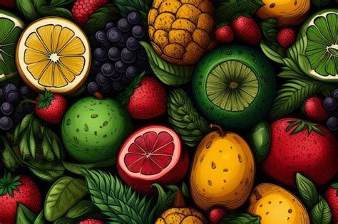 Premium Ai Image Seamless Pattern Of Fruits And Vegetables