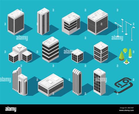 Edificio Isométrico Para Conjunto De Vectores De Mapas De Ciudades En