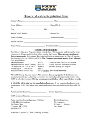 Fillable Online Registration Form Cops Driving Academy Fax Email