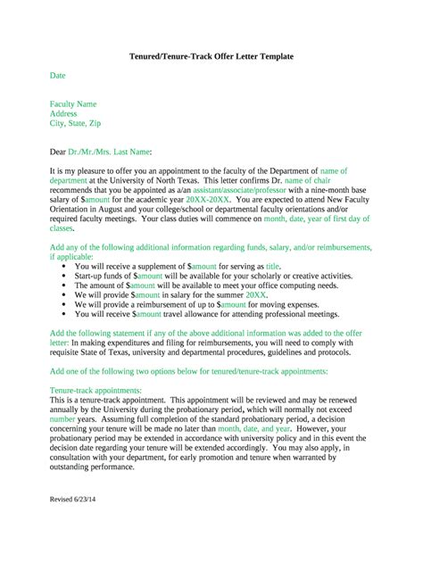 Tenured Tenure Track Offer Letter Template Doc Template Pdffiller