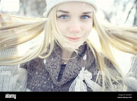 Sunny Spring Portrait Of Blonde Snow Stock Photo Alamy