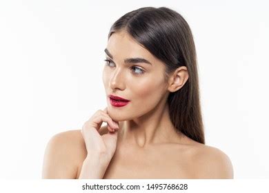 Naked Shoulders Beautiful Woman Bright Makeup Stock Photo