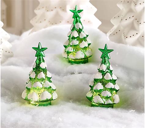 Set Of 3 5 Illuminated Mercury Glass Snow Tip Trees By Valerie