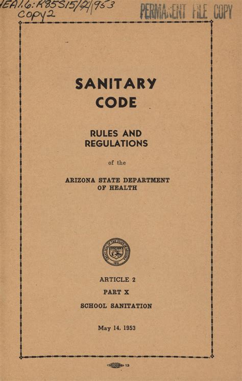 Sanitary Code 1953 Part X School Sanitation Arizona Memory Project