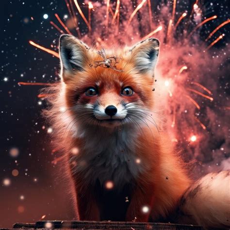 Premium AI Image | a fox with fireworks in the background and a ...