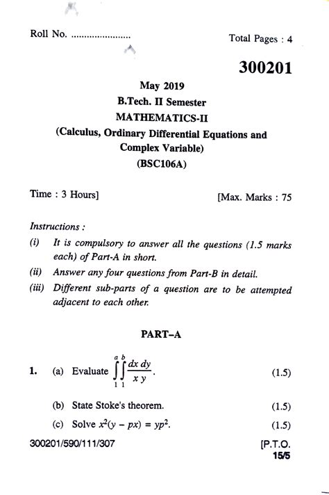 B Tech Mathematics Calculus Ordinary Differential Equations And