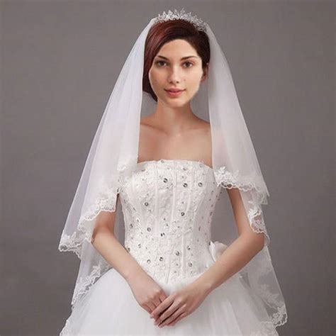 Two Tier Fingertip Lace Edge Bridal Veil With Comb Weddbook