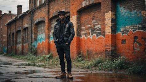 Premium Photo Man Standing In Front Of Brick Building Generative Ai