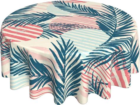 Uorbeay Tropical Plants Flowers Leaves Round Tablecloth 60 Inch