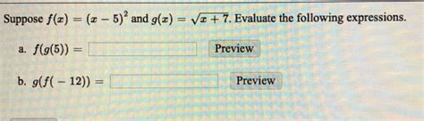 Solved Suppose f(x) = (x - 5)2 and g(2) = V1 + 7. Evaluate | Chegg.com 