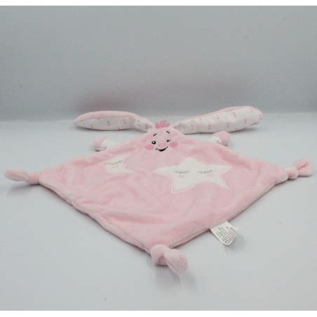 Doudou Plat Lapin Rose Blanc Toiles Lune Auchan