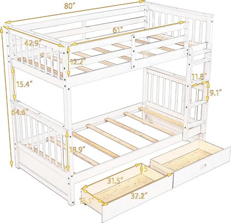 Buy Kupet Twin Over Twin Bunk Bed With Storage Drawers And Ladder