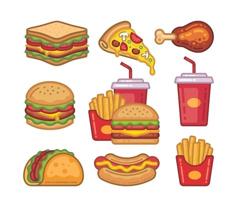 Conjunto De Iconos De Comida R Pida Ilustraci N De Dibujos Animados