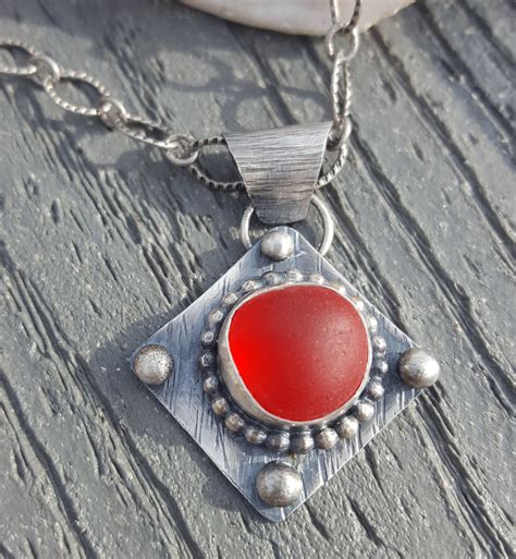 Red Sea Glass Necklace English Sea Glass Ruby Red Sea Glass Red Beach Glass T For Her