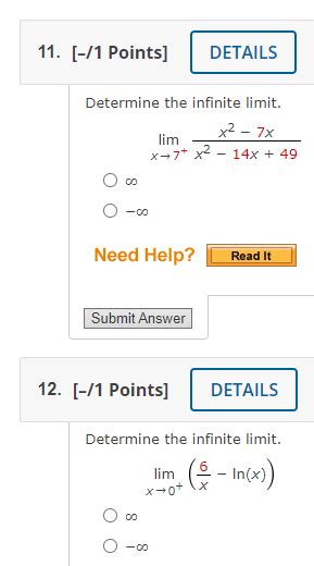 Solved Determine The Infinite Limit Limx7 X214x 49x27x Chegg