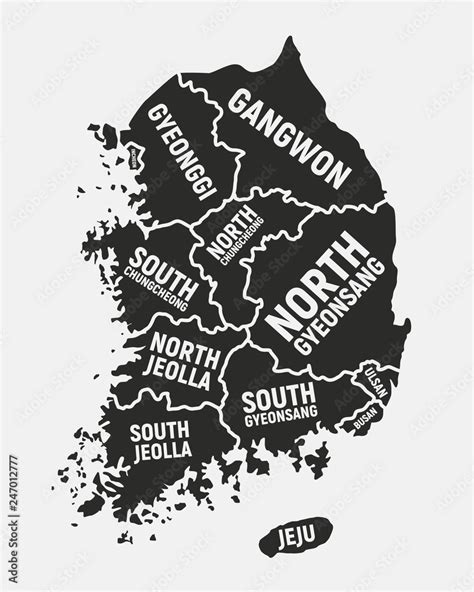 South Korea Map With Regions Names South Korea Poster Map Vector