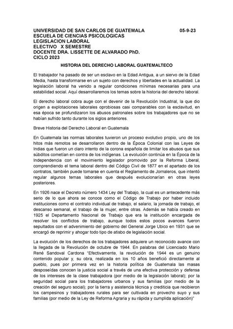 3 Historia Del Derecho Laboral Guatemalteco Universidad De San