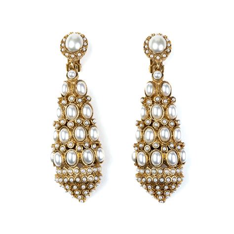 Antique Gold With Pearl Drop Clip Earrings