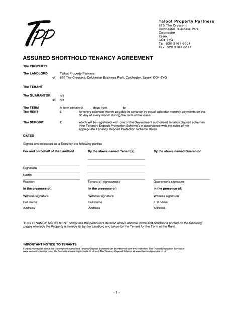 Fillable Online Assured Shorthold Tenancy Agreement We Offer You