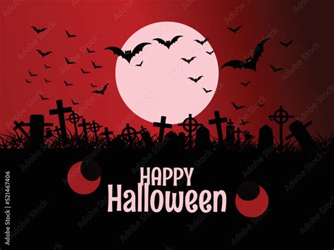 Vintage graveyard silhouette halloween template 02 Stock Vector | Adobe ...