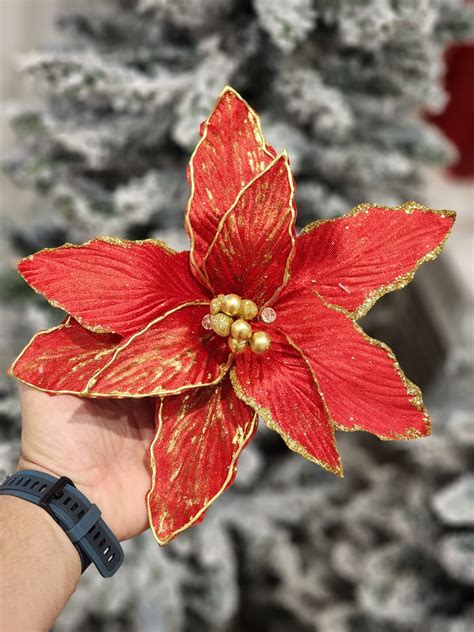 Flor Bico De Papagaio Vermelho Dourado Cm Senhor Natal