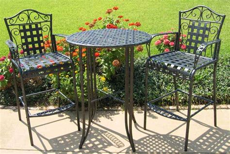 Wrought Iron Bistro Set With Bar Table And Two Barstools - Patio Table