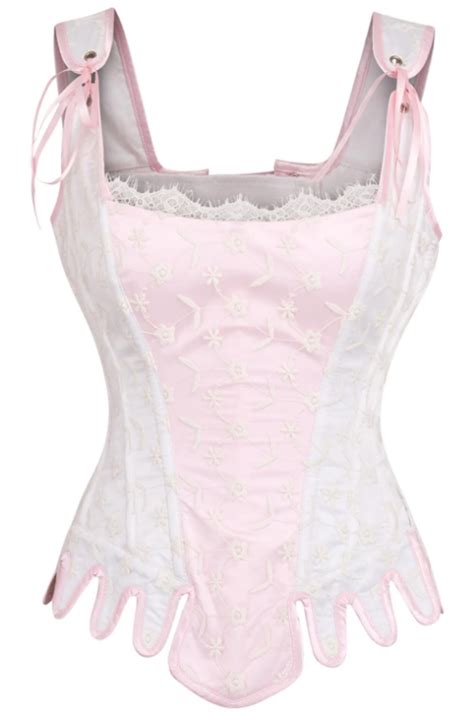 Pink Satin White Lace Corset With Straps 232278 Nightshade Corsets