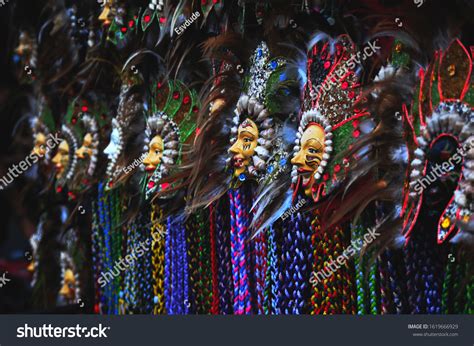 sinulog festival masks cebu city philippines stock photo