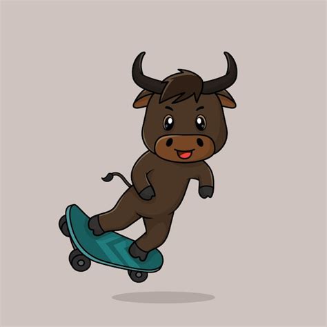 Premium Vector | Vector cute baby bull cartoon playing skateboard icon ...