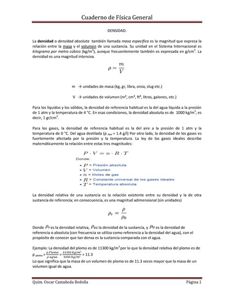 Tema De Densidad Densidad La Densidad O Densidad Absoluta También