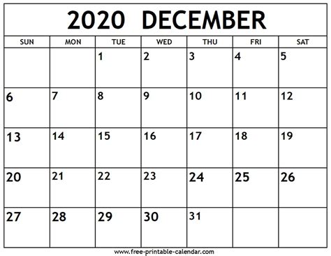 Print A Calendar December 2020 Calendar Printables Free Templates