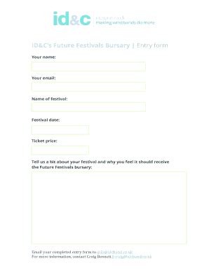 Fillable Online ID C S Future Festivals Bursary Entry Form Fax Email