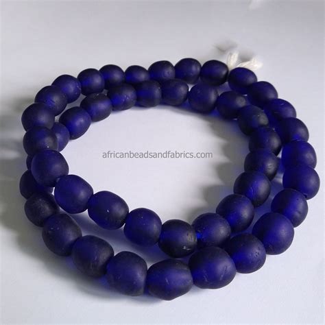 Cobalt Blue African Beads Ethnic Ghana Recycled Glass From Krobo Round