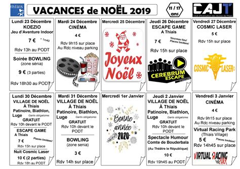 Planning Des Activit S Pour Les Vacances De No L Club D