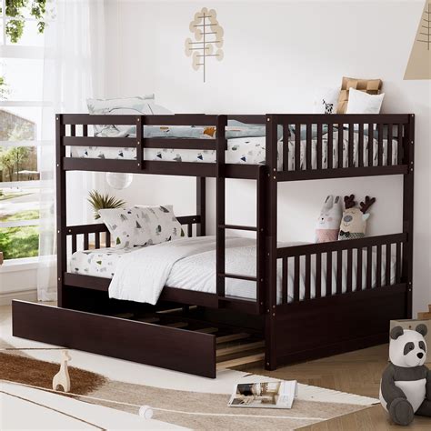 Full Over Full Bunk Bed With Trundle Solid Wood Bunk Bed Frame With