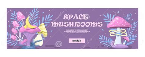 Vector Magic Mushrooms Banner Space Cartoon Mushrooms Colorful