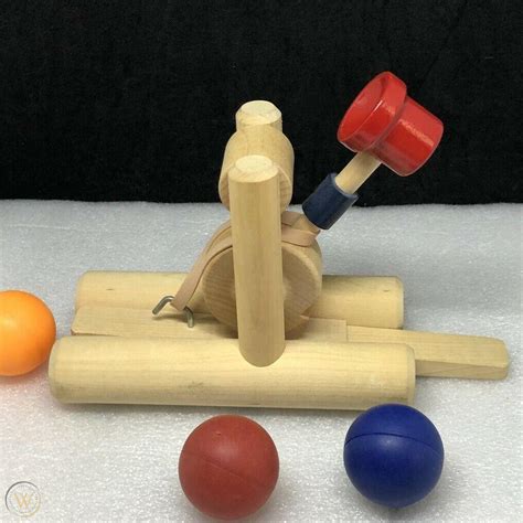 Rare Toy Wooden Catapult And Castle Game Hand Made In Usa Vtg 2001 Physics 3898880454