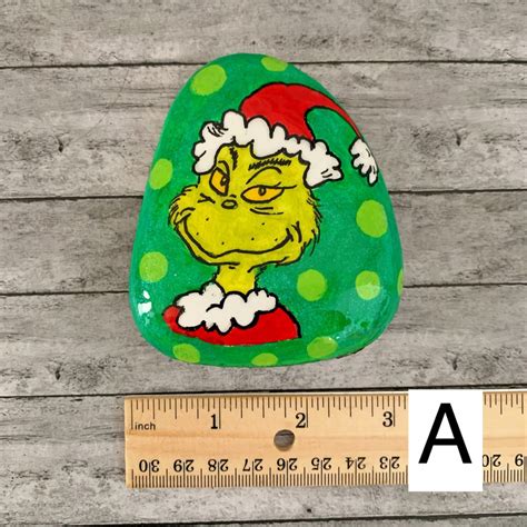 Grinch Christmas Painted Rocks Stone Art Christmas Ts Etsy