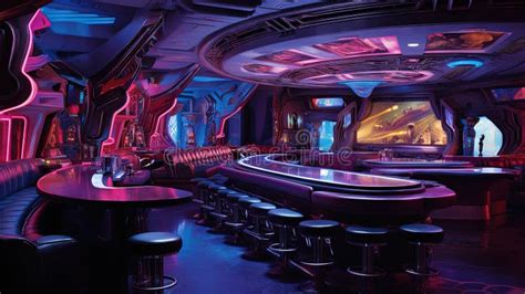 Sci-fi Interior of Futuristic Space Bar or Saloon with Neon Cyberpunk ...