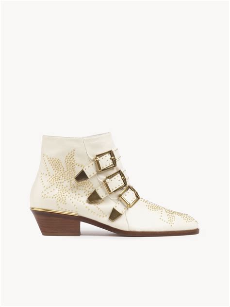 Chloé Susanna Studded Leather Ankle Boots In White Modesens