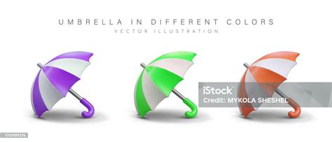 Set Of 3d Opened Umbrellas On White Background Weather Protection Stock