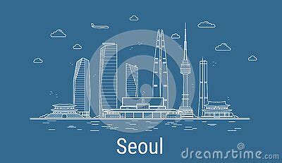 Seoul City Line Art Vector Illustration Cartoondealer