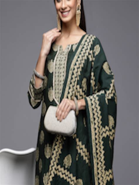 Buy Indo Era Women Green Ethnic Motifs Printed Liva Kurta With Palazzos