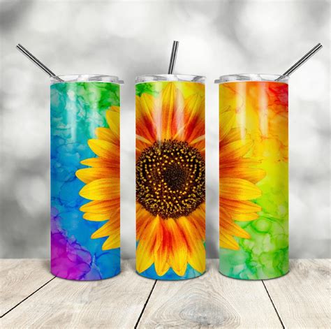 20 Oz Skinny Tumbler Sublimation Tye Die Sunflowers Etsy