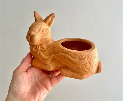 Vintage Terra Cotta Bunnyrabbit Planter Marked Etsy