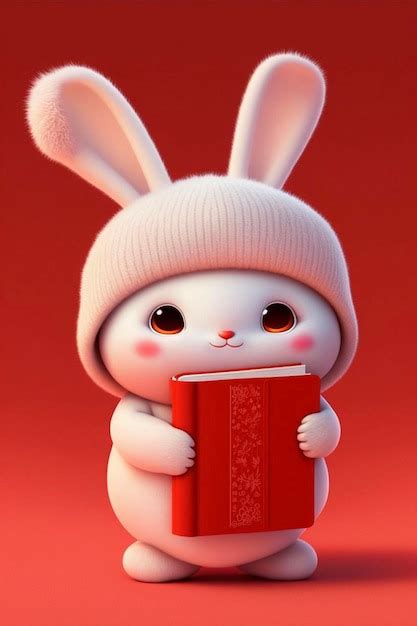 Premium Ai Image Cartoon Bunny Reading A Book On A Red Background