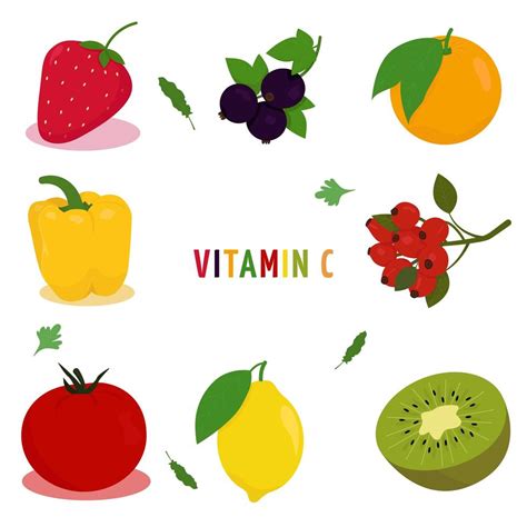 Vitamin C Vector Illustration With An Image Of Fruits And Vegetables